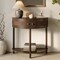 Stead Rattan Half Moon Console Table, Small Entry Table with Storage for Narrow Spaces, Modern Home Decor for Living Room or Office Space, Solid Wood Entryway Table (Walnut)